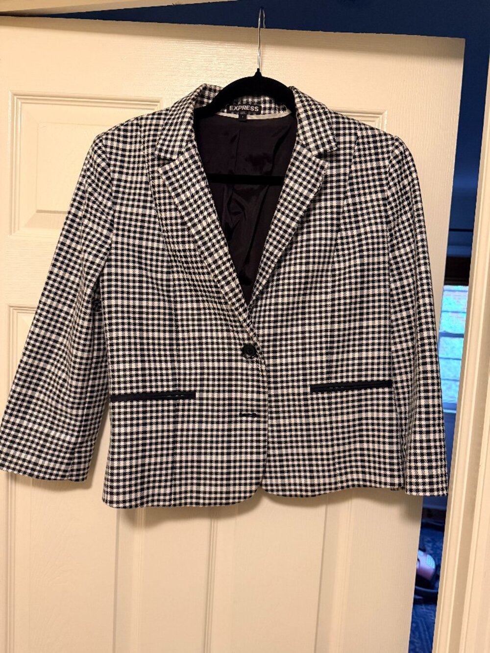 Express Black and White Checkered Blazer Crop